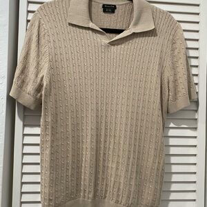 Massimo Dutti Beige Textured Knit Short Sleeve Shirt